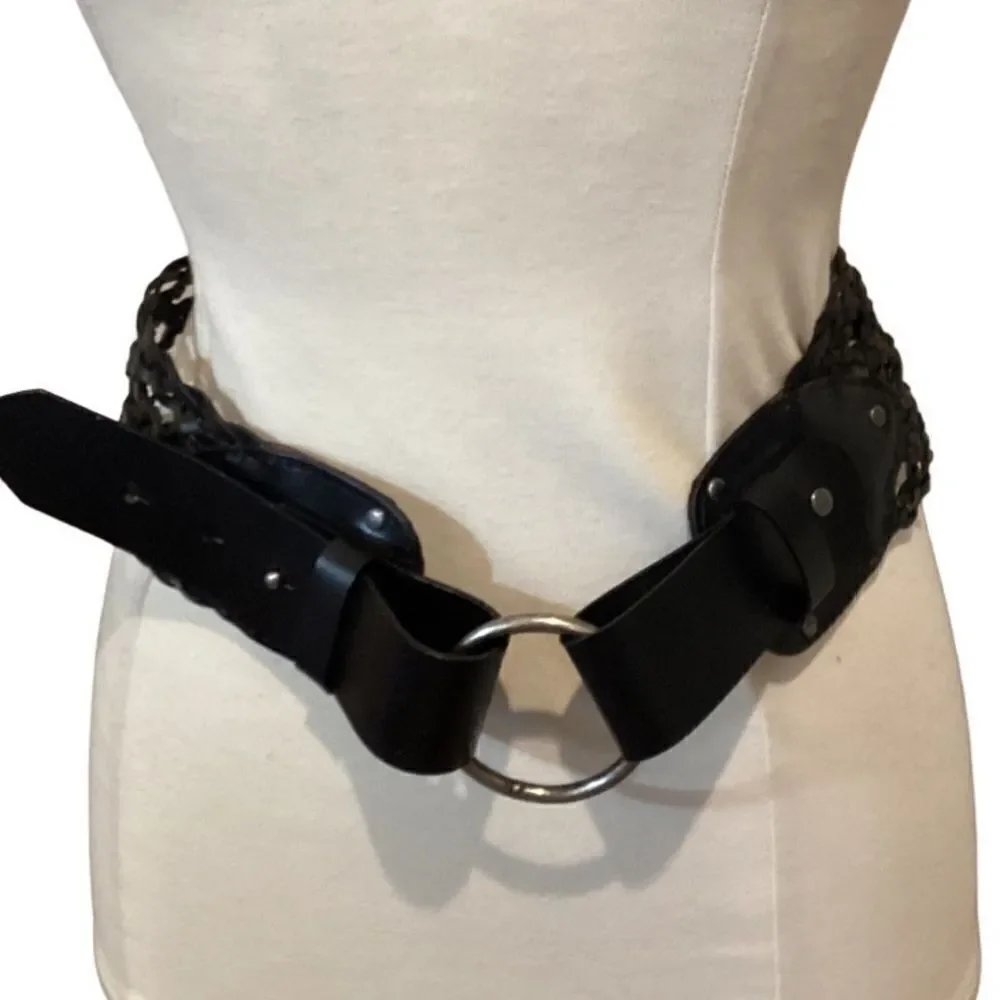 LP by Linea Pelle Vegan Black Woven Belt Faux Leather Large